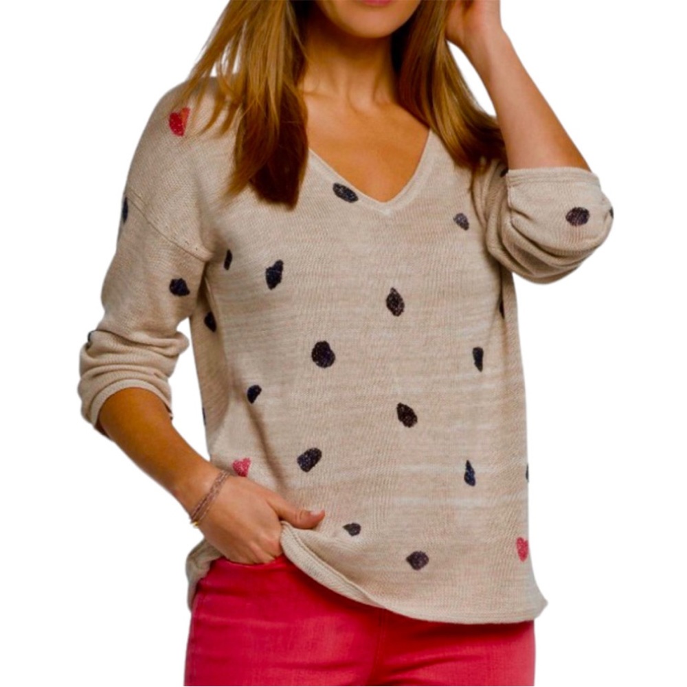 Nic + Zoe Heart V Neck Sweater Size Small Cotton Modal Cashmere